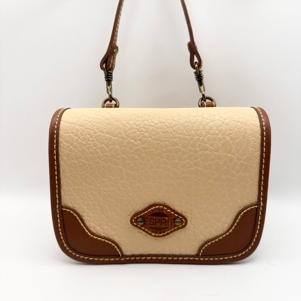 Esprit Beige Tan Trim Mini Camera Crossbody Bag Vintage 90s Faux Pebble Leather - Picture 9 of 10